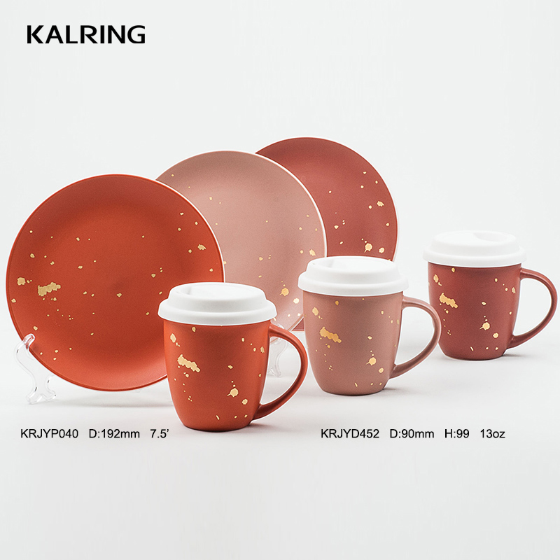 ceramic mug travel mug stackable cup with real golden design