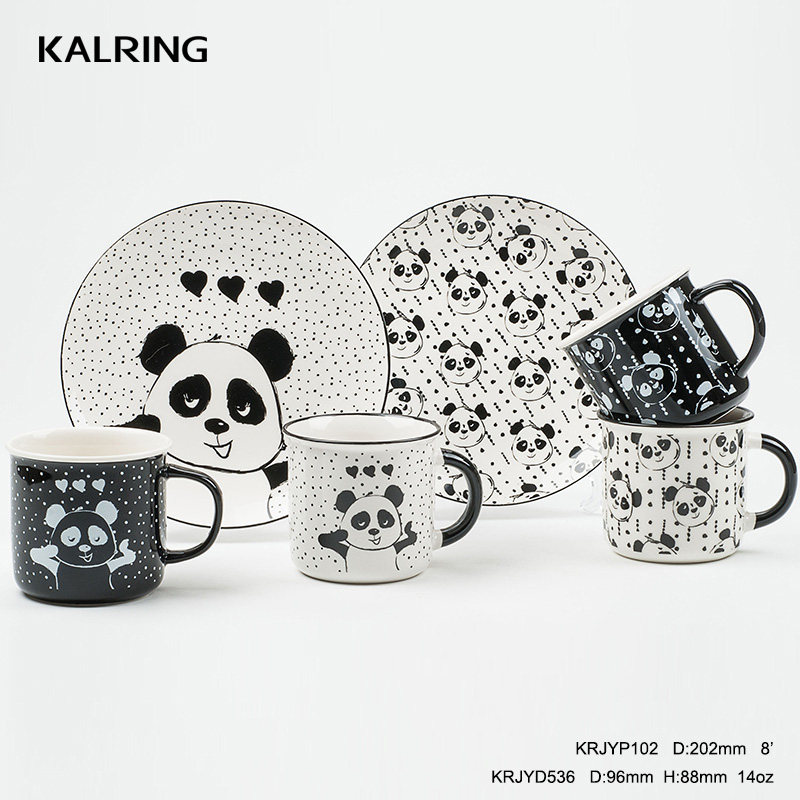 Ceramic plate ceramic enamel mug  with ceramic cover panda design