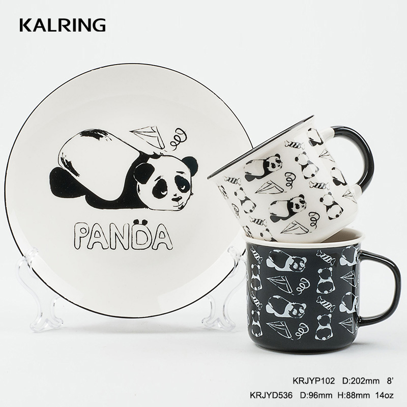 Ceramic plate ceramic enamel mug  with ceramic cover panda design