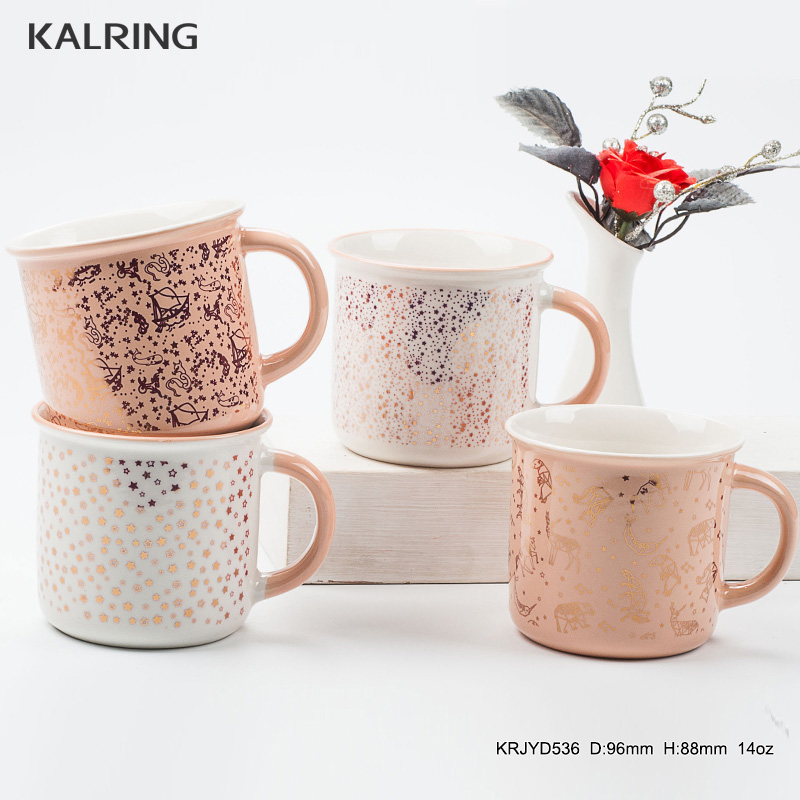 Ceramic mug enamel mug 14oz with rose golden decal design