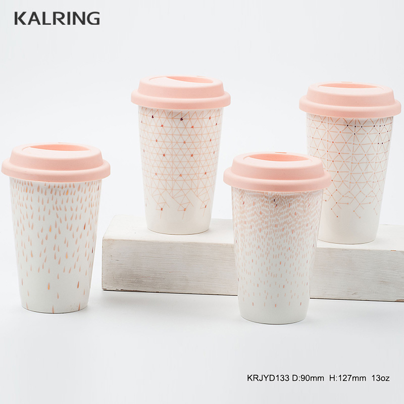 New bone China mug travel mug with silicone lid without handle