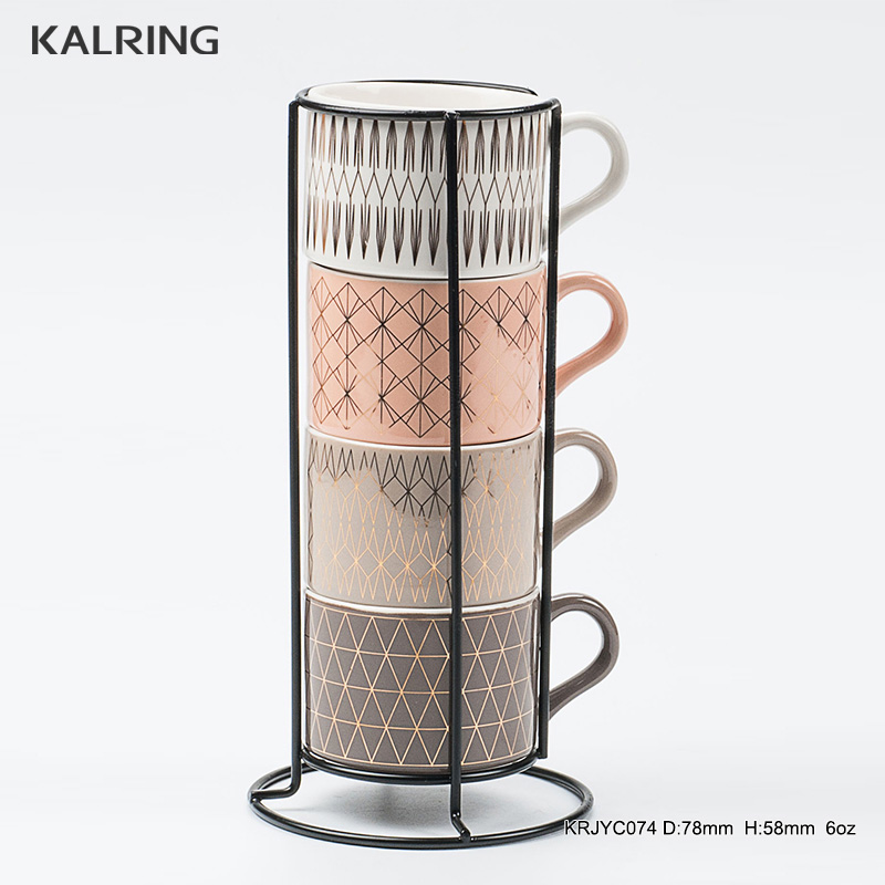 Porcelain mug stackable mug with metal stand 7oz hot model rose golden style