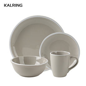 Dinner set with solid color glazed with white rim for supermarket