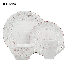 Embossed ceramic dinner set with color box