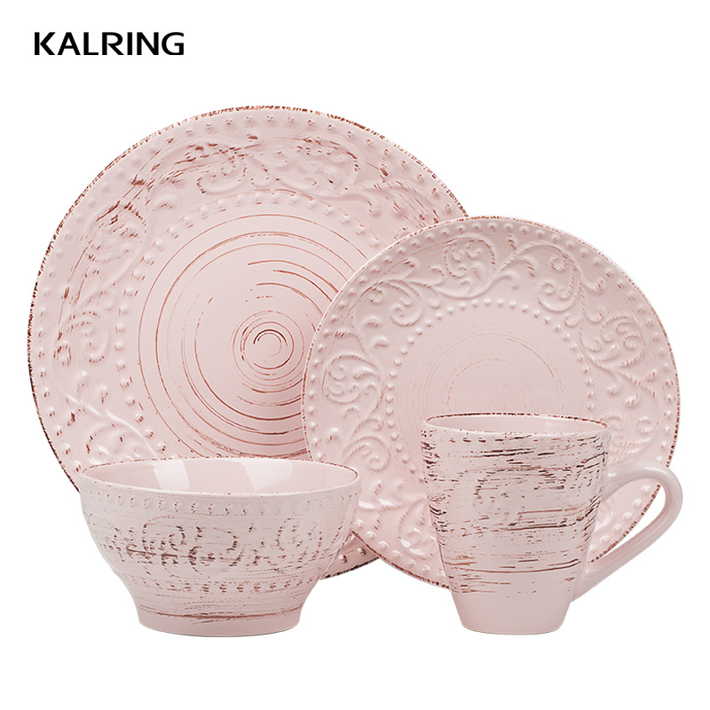 Embossed ceramic dinner set with color box