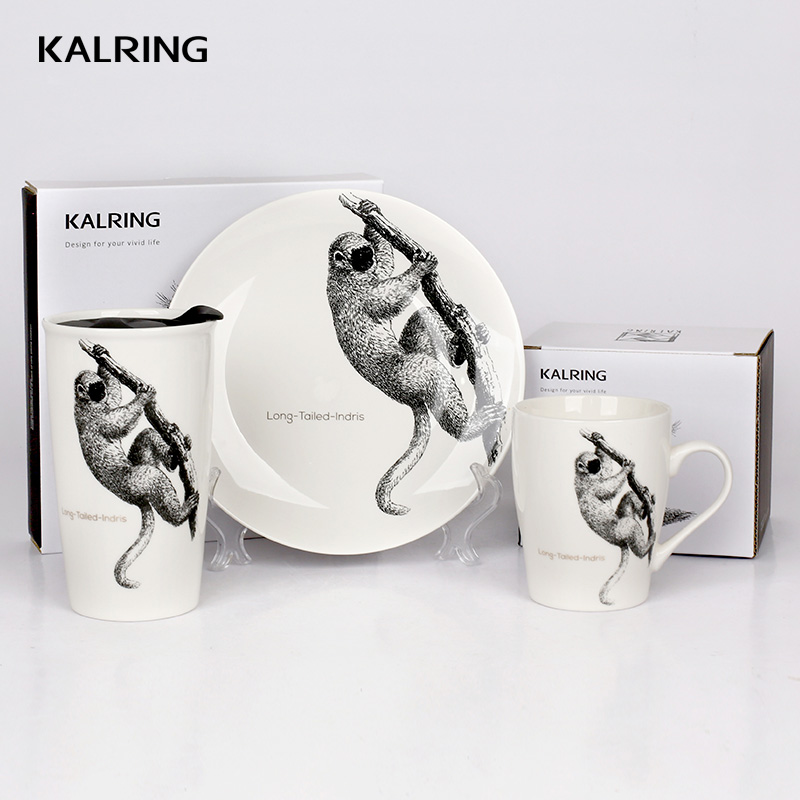 Ceramic mug and plate with animal design for wholesale