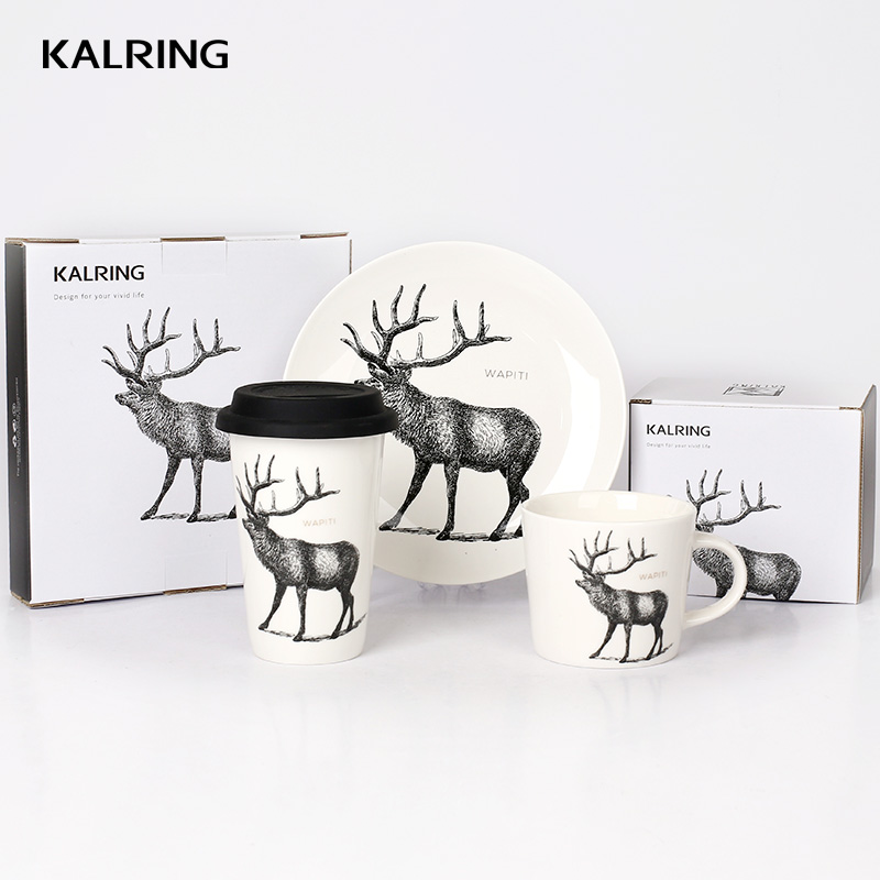 Ceramic mug and plate with animal design for wholesale