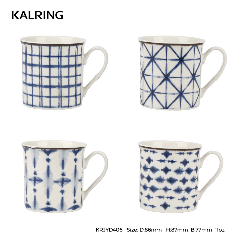 Ceramic mug gift mug with silicon cover and bamboo mat for elegant dark blue design for wholesale