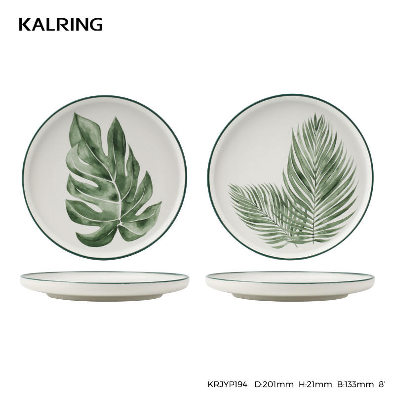 Ceramic tableware with mug bowl plate with green plants design for household