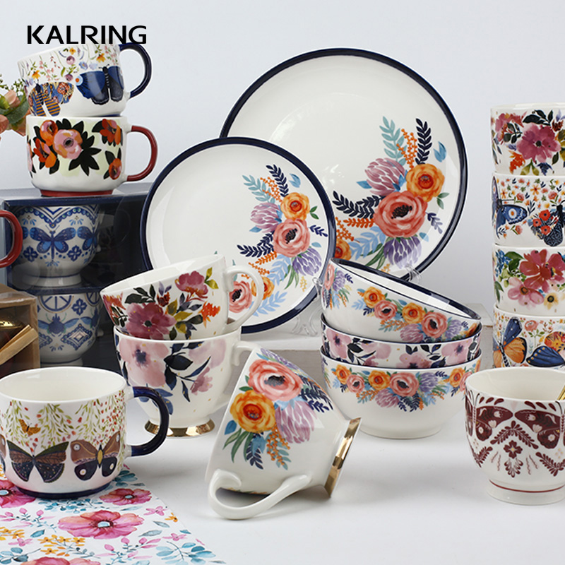 New bone china mug with dinner set with decal with color glaze handle for festival