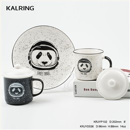 Ceramic plate ceramic enamel mug  with ceramic cover panda design