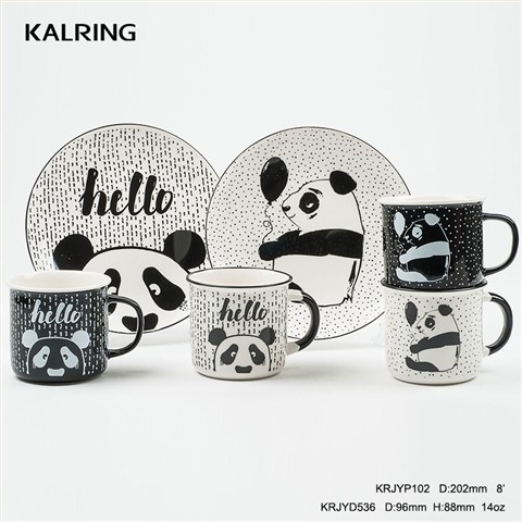 Ceramic plate ceramic enamel mug  with ceramic cover panda design