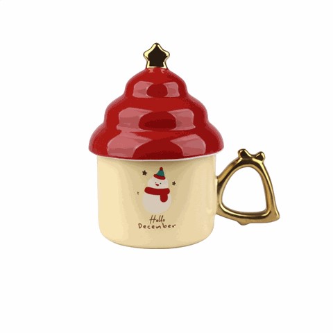 Christmas - Themed Ceramic Mugs with Tree - Shaped Lids, Festive 300ml Drinkware Christmas - Themed Ceramic Mugs with Tree - Shaped Lids, Festive 300ml Drinkware
