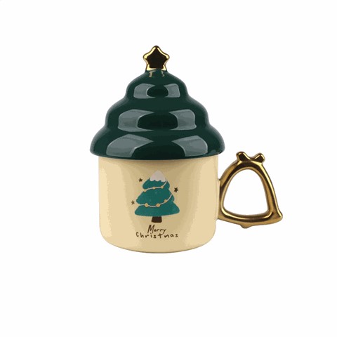 Christmas - Themed Ceramic Mugs with Tree - Shaped Lids, Festive 300ml Drinkware Christmas - Themed Ceramic Mugs with Tree - Shaped Lids, Festive 300ml Drinkware