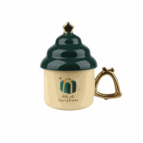 Christmas - Themed Ceramic Mugs with Tree - Shaped Lids, Festive 300ml Drinkware Christmas - Themed Ceramic Mugs with Tree - Shaped Lids, Festive 300ml Drinkware