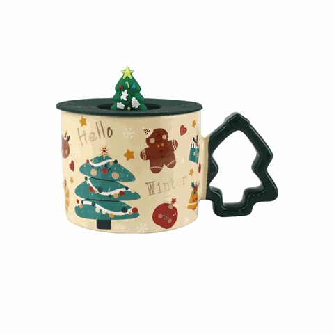 Christmas - Themed Ceramic Mugs with Decorative Lids, Festive 350ml Drinkware Christmas - Themed Ceramic Mugs with Decorative Lids, Festive 350ml Drinkware