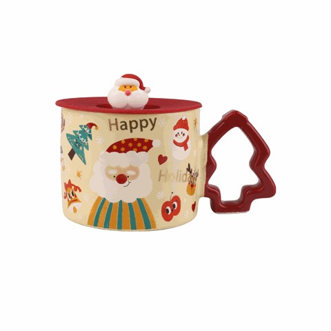 Christmas - Themed Ceramic Mugs with Decorative Lids, Festive 350ml Drinkware Christmas - Themed Ceramic Mugs with Decorative Lids, Festive 350ml Drinkware