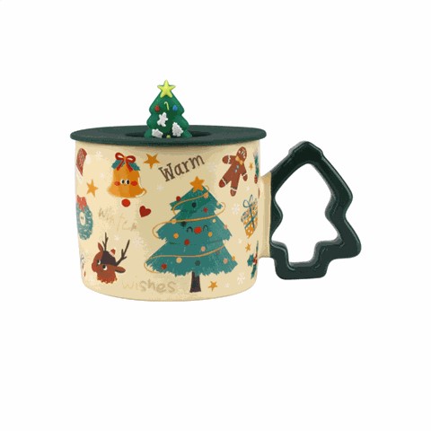Christmas - Themed Ceramic Mugs with Decorative Lids, Festive 350ml Drinkware Christmas - Themed Ceramic Mugs with Decorative Lids, Festive 350ml Drinkware