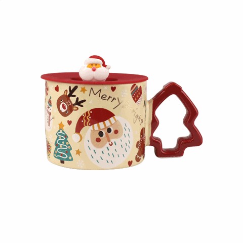 Christmas - Themed Ceramic Mugs with Decorative Lids, Festive 350ml Drinkware Christmas - Themed Ceramic Mugs with Decorative Lids, Festive 350ml Drinkware