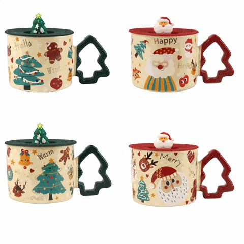 Christmas - Themed Ceramic Mugs with Decorative Lids, Festive 350ml Drinkware Christmas - Themed Ceramic Mugs with Decorative Lids, Festive 350ml Drinkware