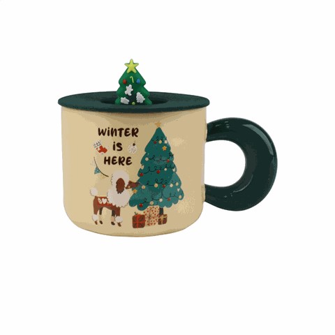 Christmas - Themed Ceramic Mugs with Decorative Lids, Festive 420ml Drinkware Christmas - Themed Ceramic Mugs with Decorative Lids, Festive 420ml Drinkware