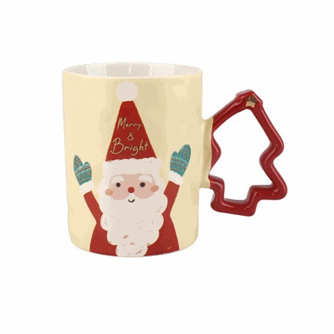 Christmas - Themed Ceramic Mugs with Tree - Shaped Handles, Festive 380ml Drinkware Christmas - Themed Ceramic Mugs with Tree - Shaped Handles, Festive 380ml Drinkware
