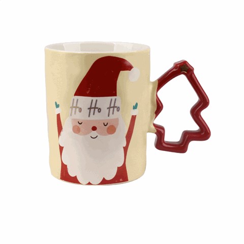 Christmas - Themed Ceramic Mugs with Tree - Shaped Handles, Festive 380ml Drinkware Christmas - Themed Ceramic Mugs with Tree - Shaped Handles, Festive 380ml Drinkware