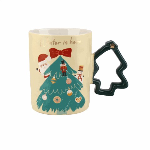 Christmas - Themed Ceramic Mugs with Tree - Shaped Handles, Festive 380ml Drinkware Christmas - Themed Ceramic Mugs with Tree - Shaped Handles, Festive 380ml Drinkware