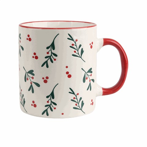 Christmas Botanical Ceramic Mugs, Festive 480ml Drinkware for Hot Beverages Christmas Botanical Ceramic Mugs, Festive 480ml Drinkware for Hot Beverages