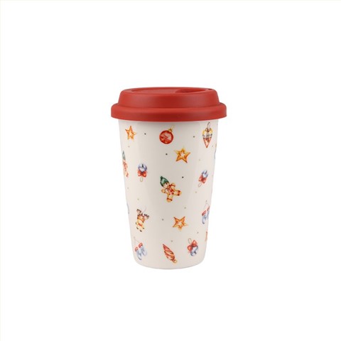 370ml Christmas Themed Ceramic Travel Mugs Set - 4-Piece Festive Drinkware with Wreath, Plaid Design 370ml Christmas Themed Ceramic Travel Mugs Set - 4-Piece Festive Drinkware with Wreath, Plaid Design