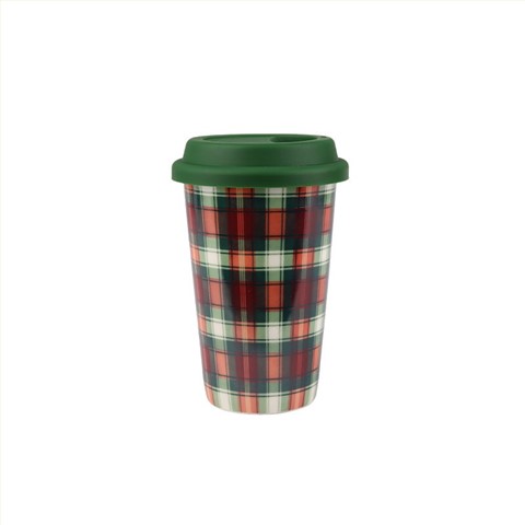 370ml Christmas Themed Ceramic Travel Mugs Set - 4-Piece Festive Drinkware with Wreath, Plaid Design 370ml Christmas Themed Ceramic Travel Mugs Set - 4-Piece Festive Drinkware with Wreath, Plaid Design