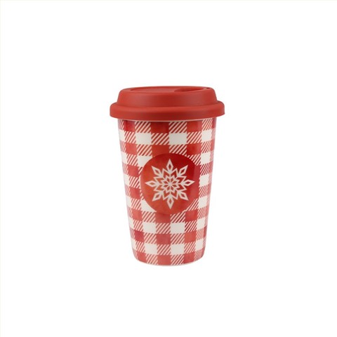 370ml Christmas Themed Ceramic Travel Mugs Set - 4-Piece Festive Drinkware with Wreath, Plaid Design 370ml Christmas Themed Ceramic Travel Mugs Set - 4-Piece Festive Drinkware with Wreath, Plaid Design