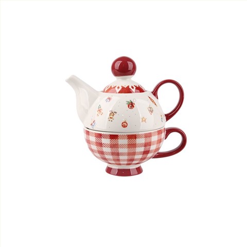 2-in-1 Christmas Plaid Teapot & Mug Set - Festive 230ml/380ml Drinkware with Gift Box