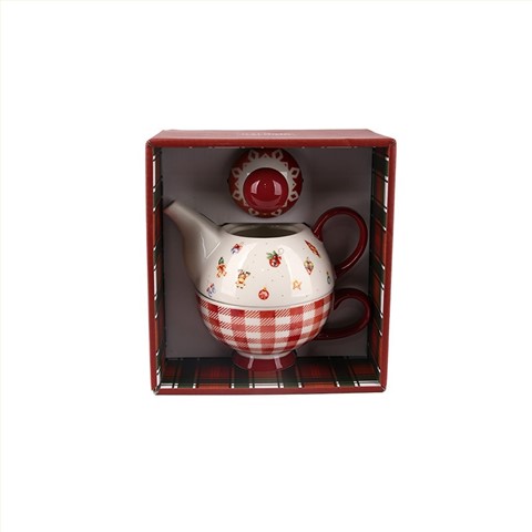 2-in-1 Christmas Plaid Teapot & Mug Set - Festive 230ml/380ml Drinkware with Gift Box