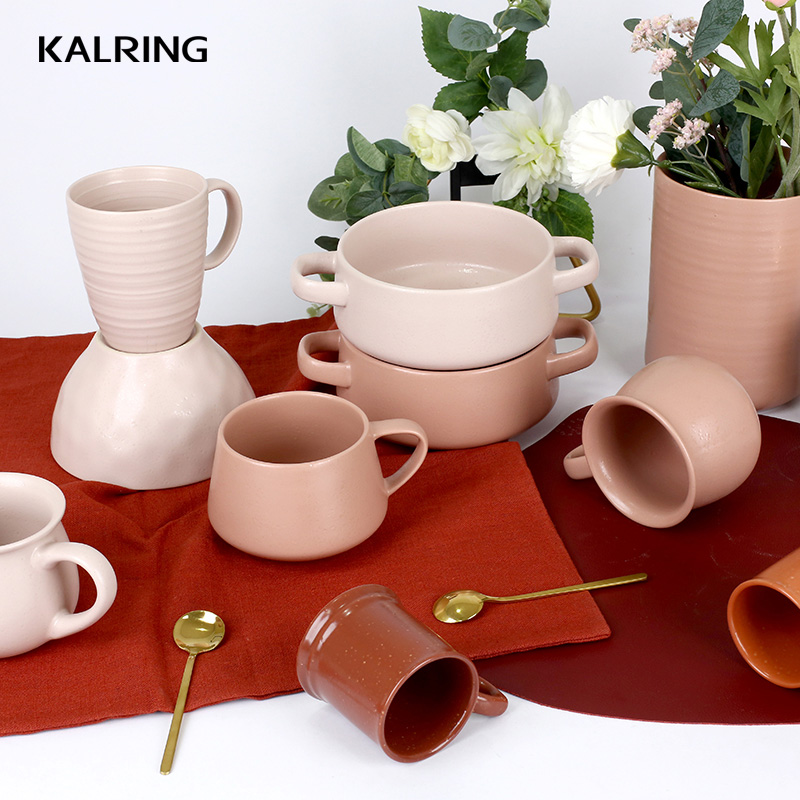 Stoneware mug ceramic bowl with reactive color glaze