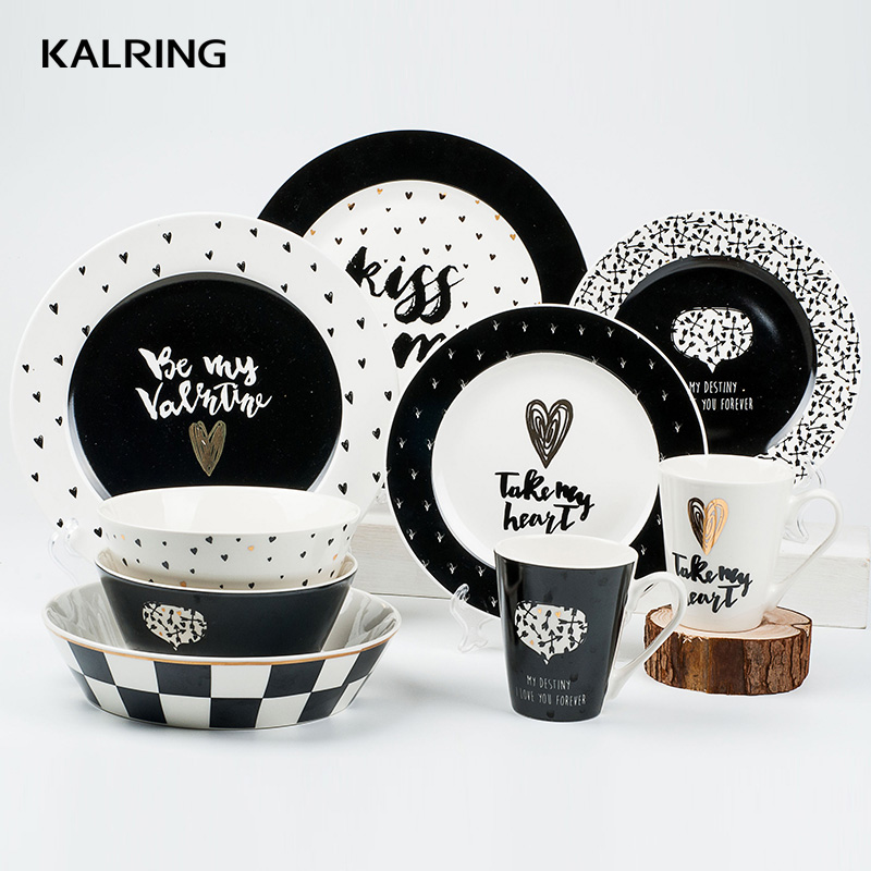 Ceramic tableware with black and white classic lattice