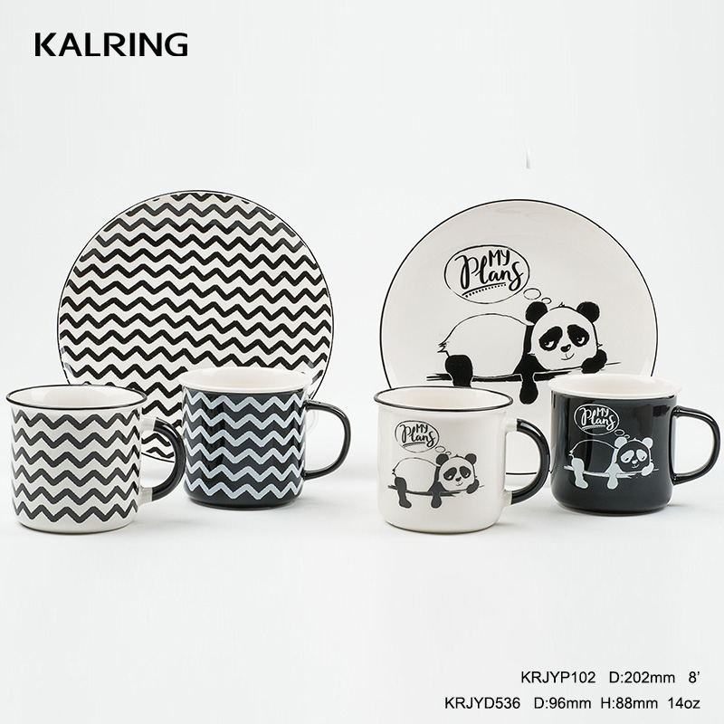 Ceramic plate ceramic enamel mug  with ceramic cover panda design