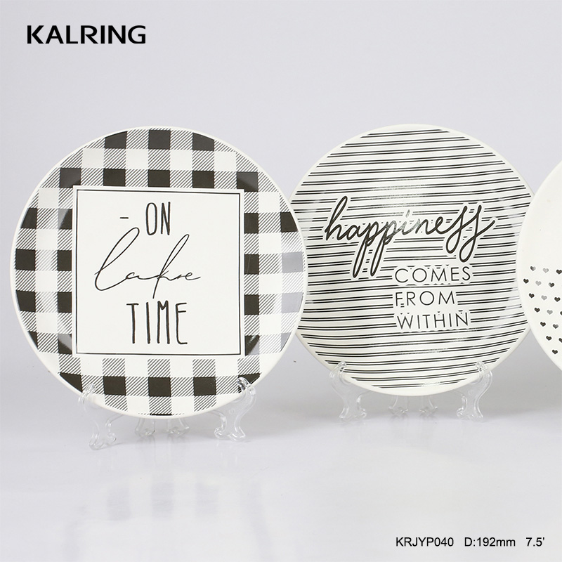 Ceramic dinner sets with matte black and white squares decal design