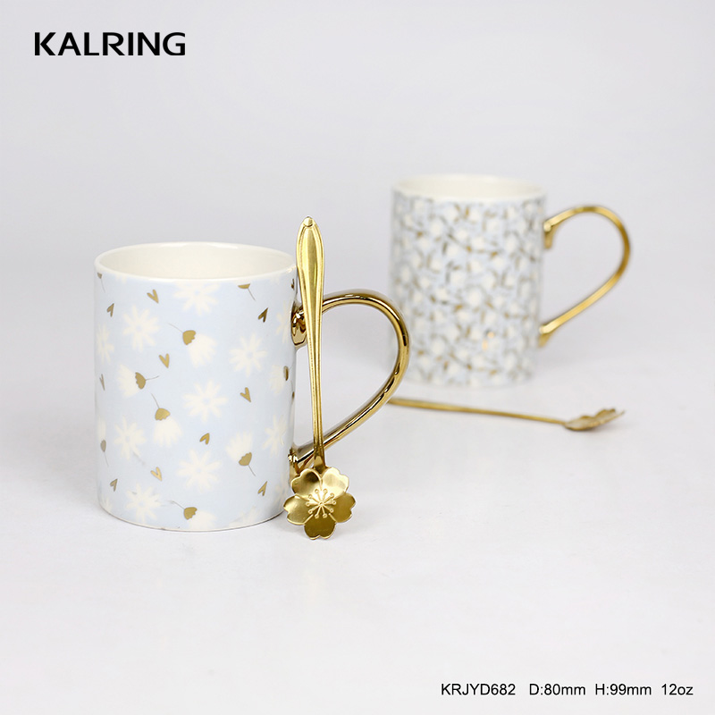 New bone China mug coffee mug with real golden handle