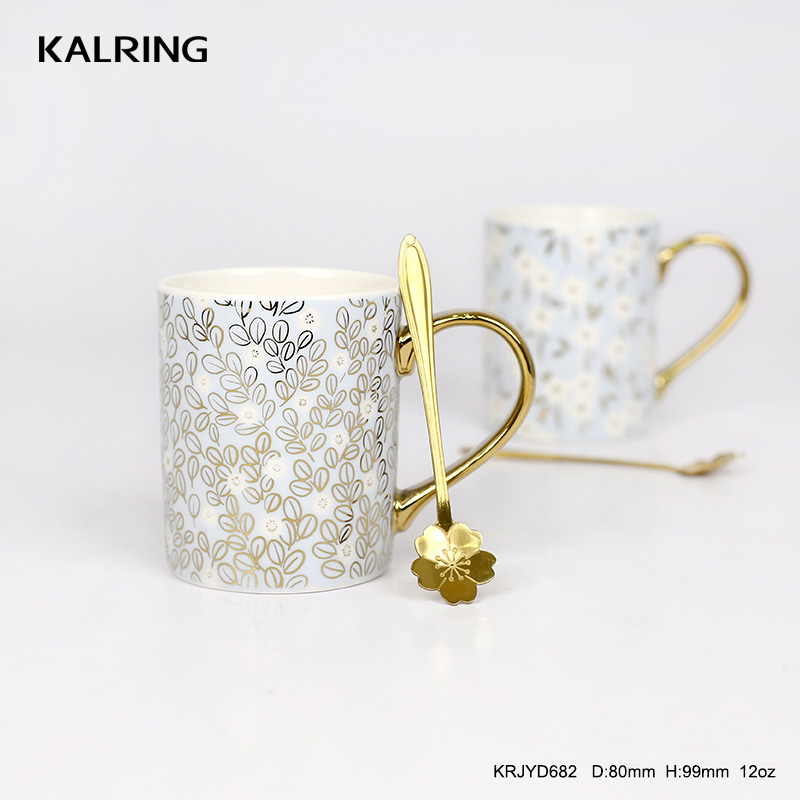 New bone China mug coffee mug with real golden handle