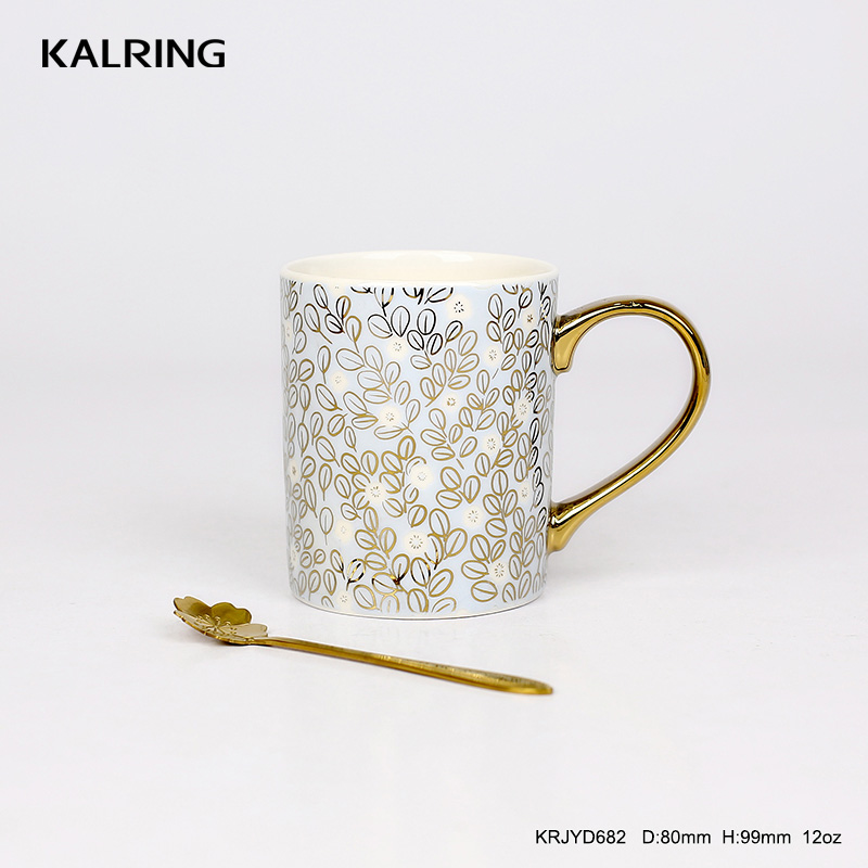 New bone China mug coffee mug with real golden handle