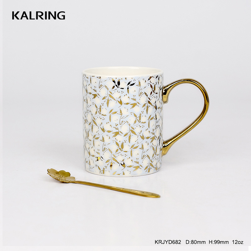 New bone China mug coffee mug with real golden handle