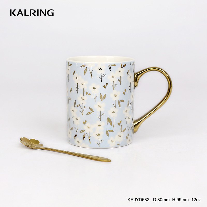 New bone China mug coffee mug with real golden handle