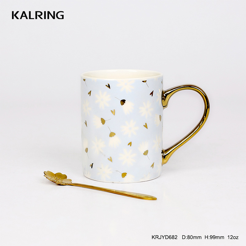 New bone China mug coffee mug with real golden handle