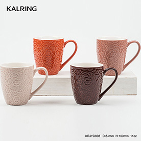 Ceramic mug embossed gift mug with bright solid color glaze standard shape