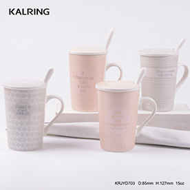 Porcelain mug stackable mug with dull polish decal