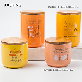 ceramic jar with wooden lid yellow jar ceramic pot ceramic canister