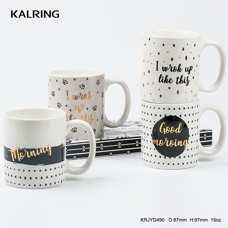 ceramic coffee mugs golden mug black and white