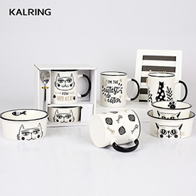 Porcelain mug  new bone china mug with cover ceramic bowl and mug with spoon with cat design
