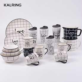 The New bone china mirror ceramic mug creative thermos coffee cup with  black and white grid line de